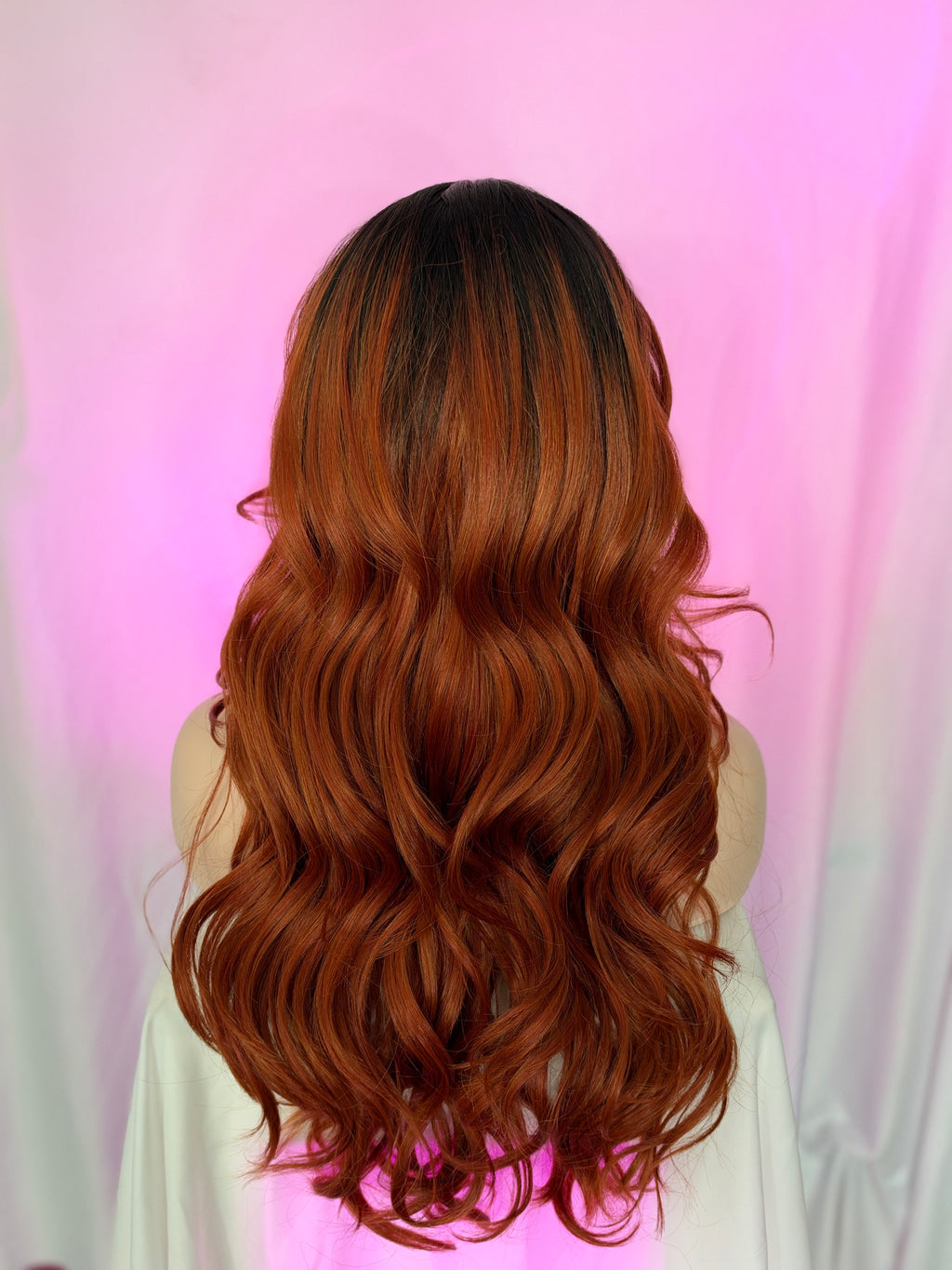Peluca 162 de Cabello 100% Humano 32 Pulgadas Ginger con Raíz Negra Natural, Lace 360, Partidura Libre.
