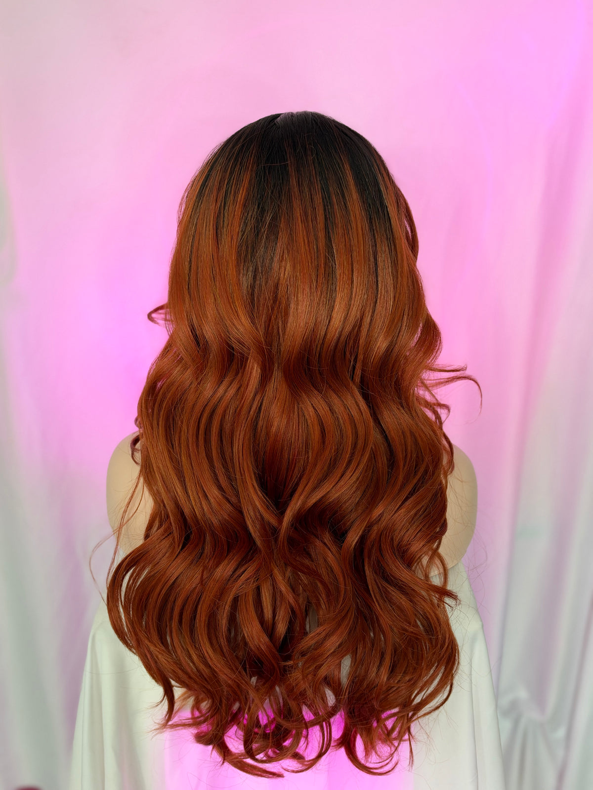 Peluca 162 de Cabello 100% Humano 32 Pulgadas Ginger con Raíz Negra Natural, Lace 360, Partidura Libre.