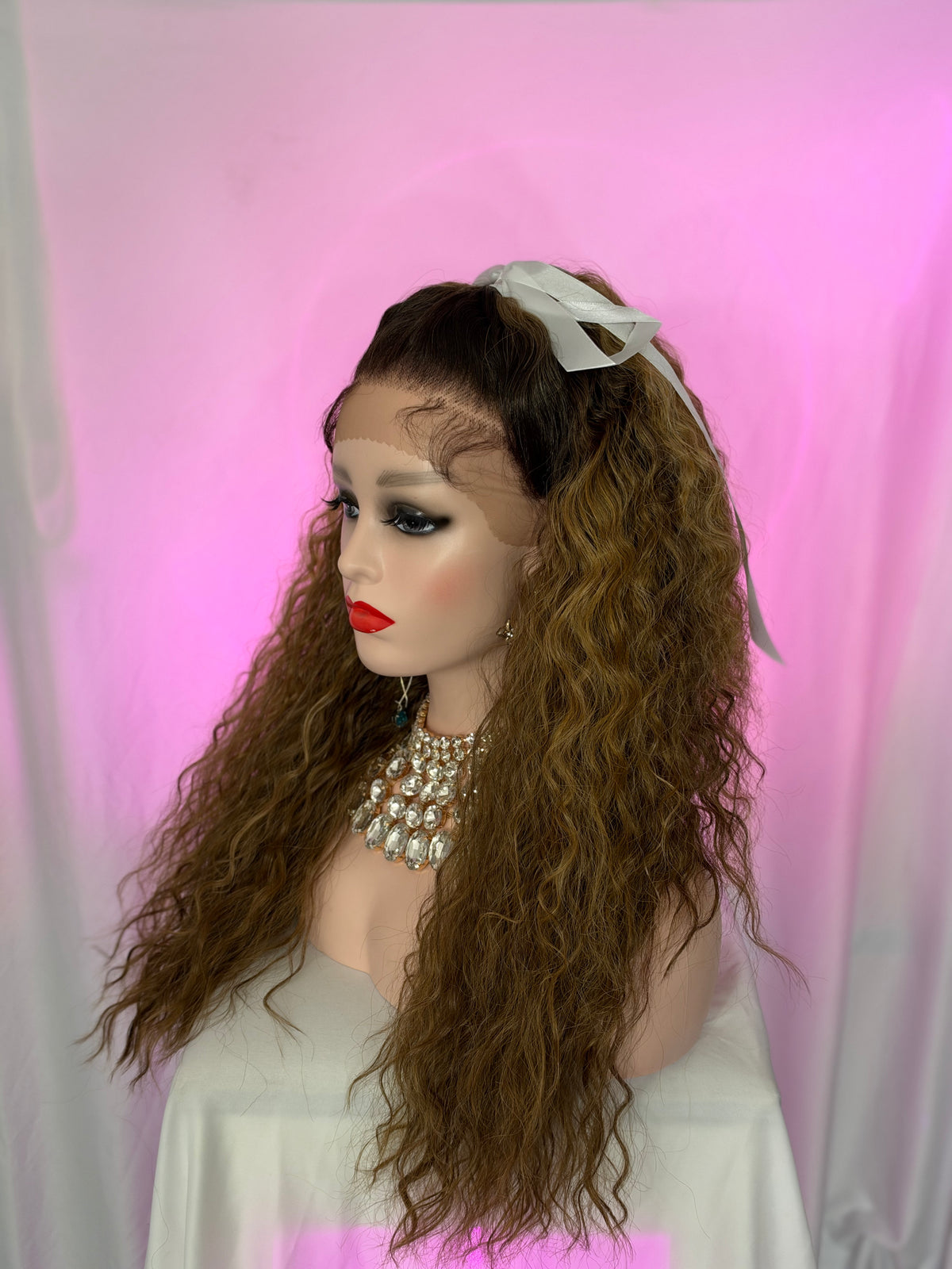 Peluca 171 de Cabello 100% Humano 30 pulgadas Caramelo Raíz Castaña, Lace Frontal, Partidura Libre.