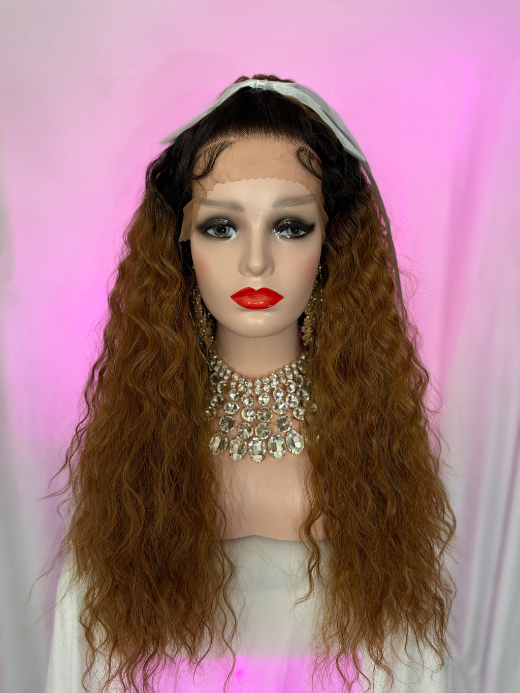 Peluca 174 de Cabello 100% Humano 30 Pulgadas Castaña claro Raíz Negra Natural, Partidura Libre, Lace frontal.