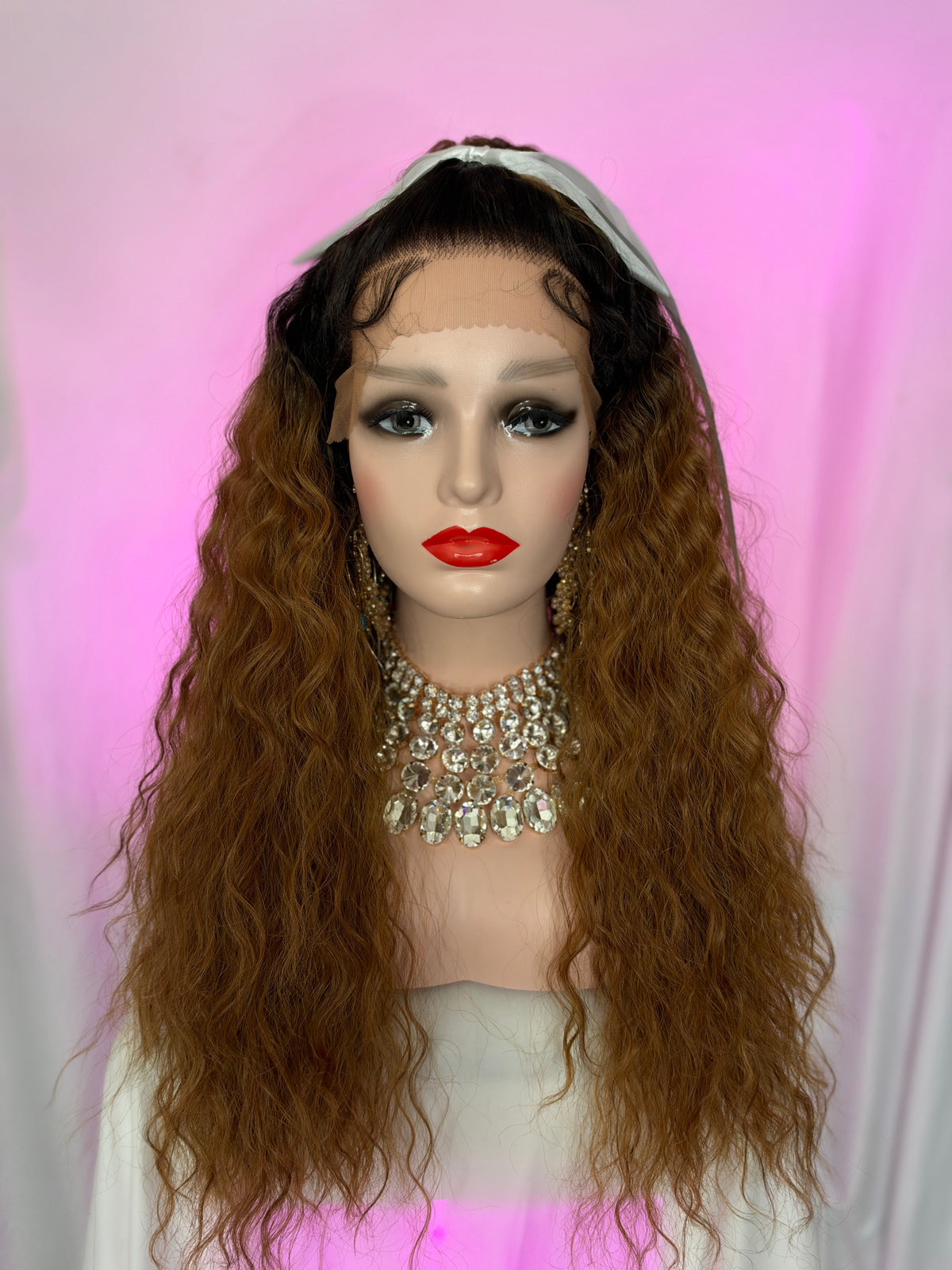 Peluca 174 de Cabello 100% Humano 30 Pulgadas Castaña claro Raíz Negra Natural, Partidura Libre, Lace frontal.