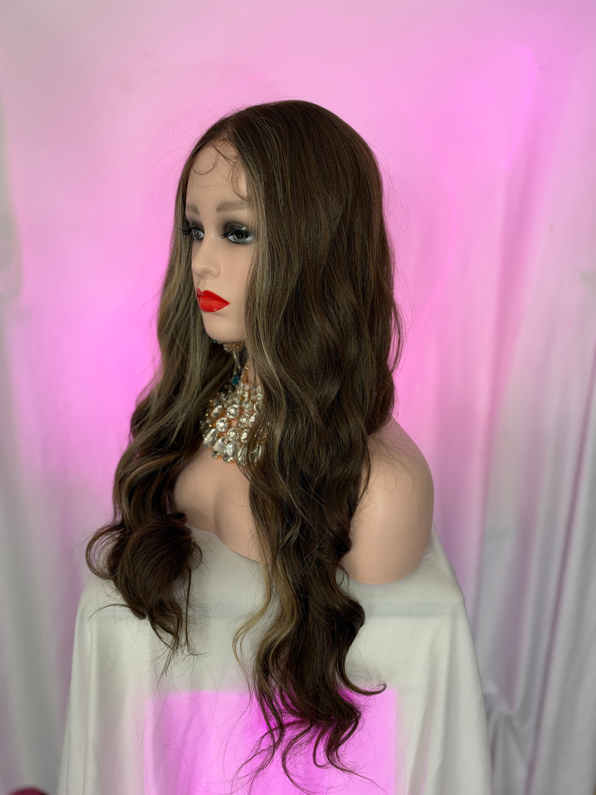 Peluca 175 de Cabello 100% Humano 34 Pulgadas Balayage Mocha, Partidura Libre, Lace 360.