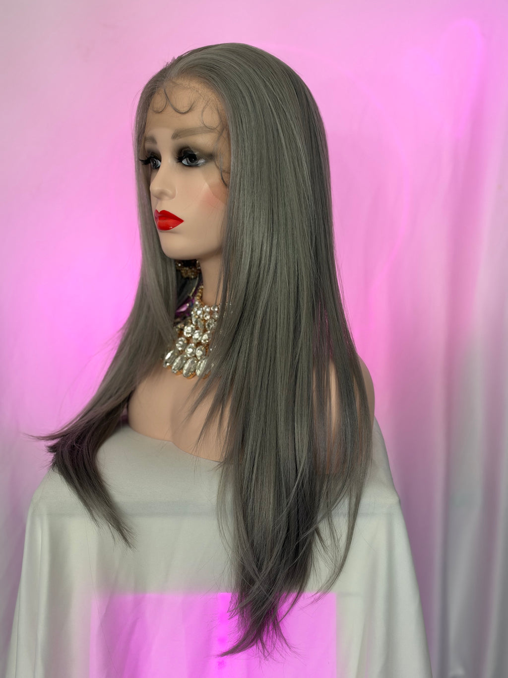 Peluca 179 de Cabello Fibra 100% Premium Platinado, Fibra Premium, Partidura Libre.