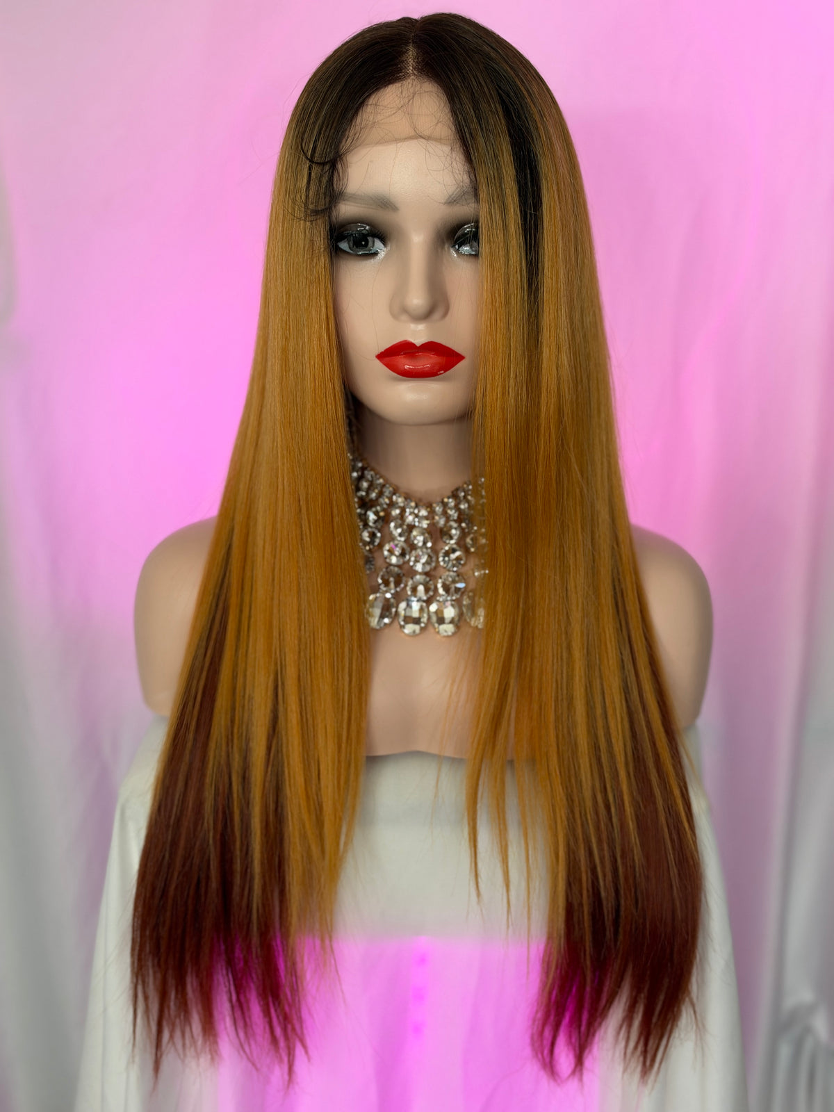 Peluca 183 de Cabello Semi ~ Natural 34 Pulgadas, Naranja puntas Ginger, Lace Frontal.