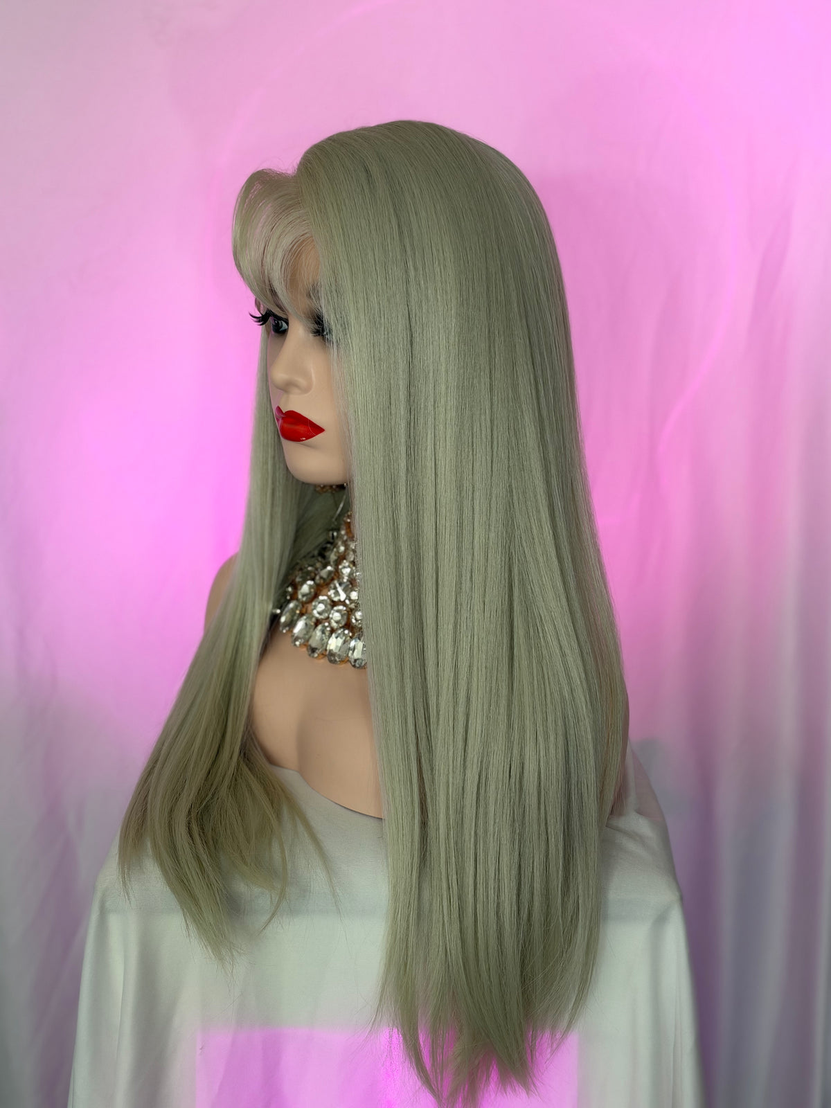 Peluca 196 de Cabello Semi ~ Natural 32 Pulgadas Rubio Platinado, Lace Frontal.