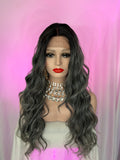 Peluca 241 de Cabello Semi ~ Natural 32 pulgadas, Platinado con Raíz Negro Natural, Lace frontal