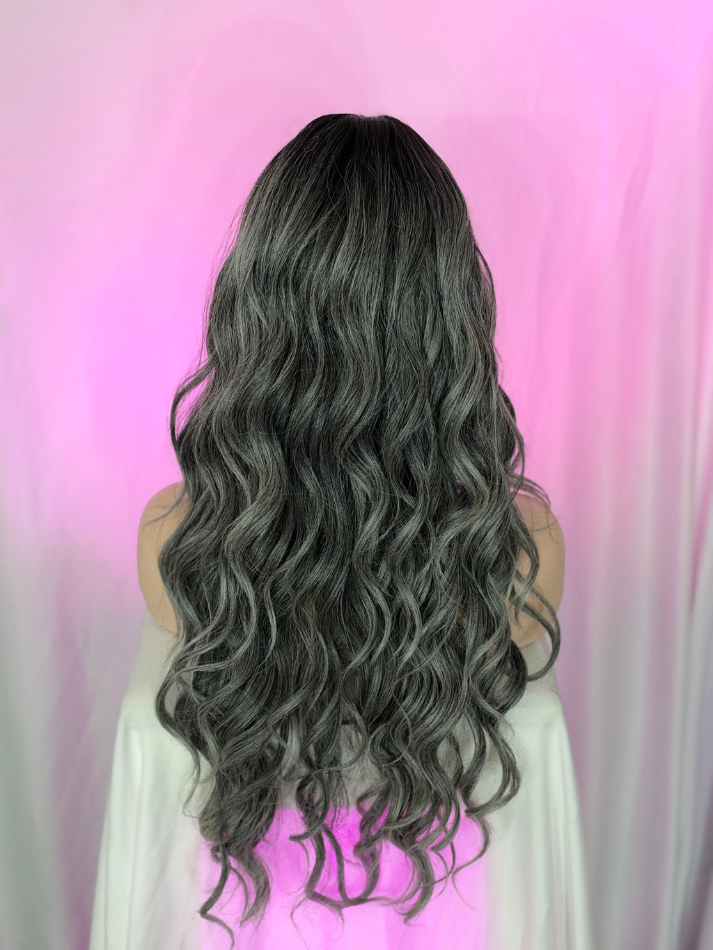 Peluca 241 de Cabello Semi ~ Natural 32 pulgadas, Platinado con Raíz Negro Natural, Lace frontal
