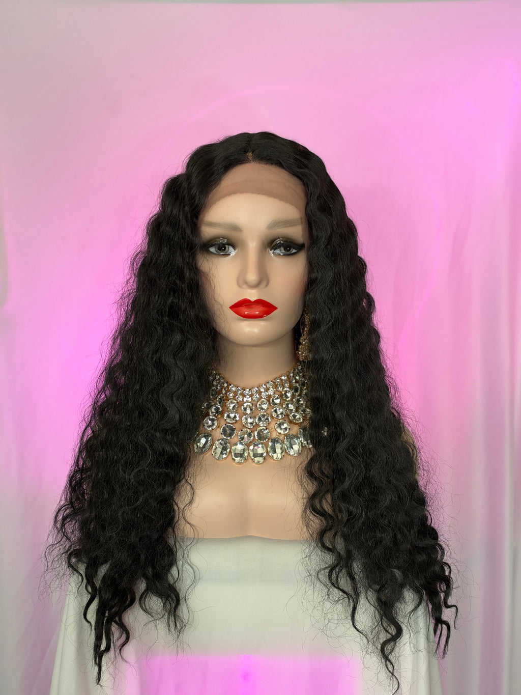 Peluca 232 de Cabello Fibra 100% Premium Negro Natural 30 pulgadas, Lace Frontal.