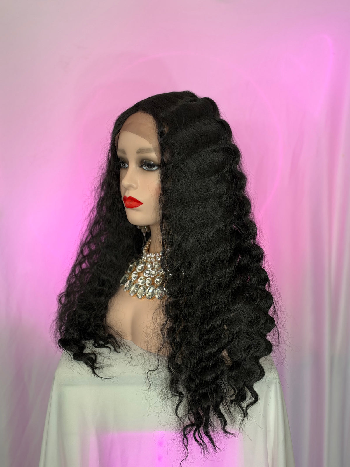 Peluca 232 de Cabello Fibra 100% Premium Negro Natural 30 pulgadas, Lace Frontal.