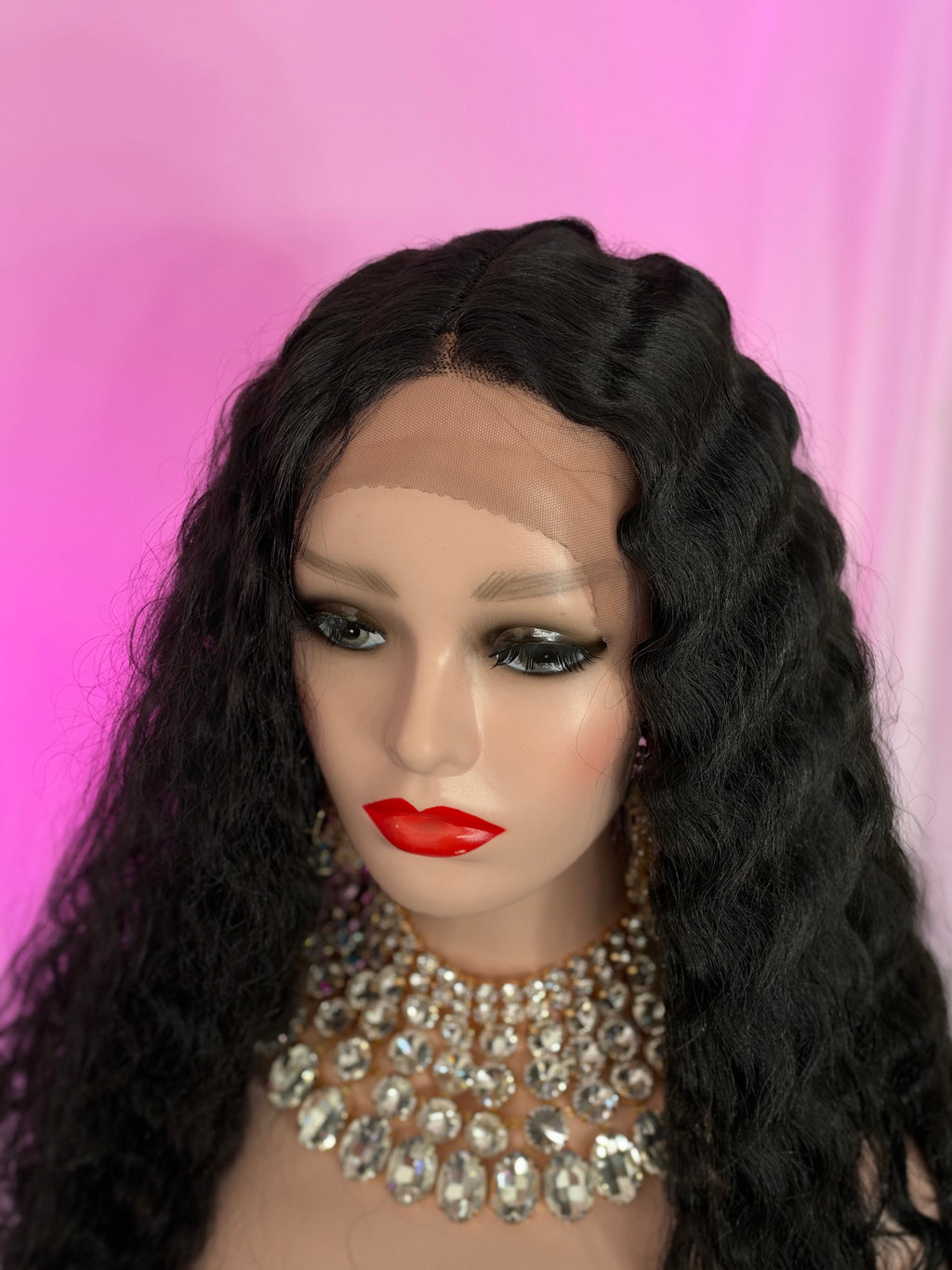 Peluca 232 de Cabello Fibra 100% Premium Negro Natural 30 pulgadas, Lace Frontal.