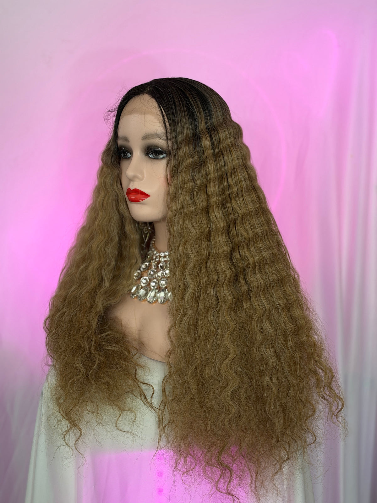 Peluca 236 de Cabello Fibra 100% Premium 30 Pulgadas Ash Brown Melt, Lace Frontal.