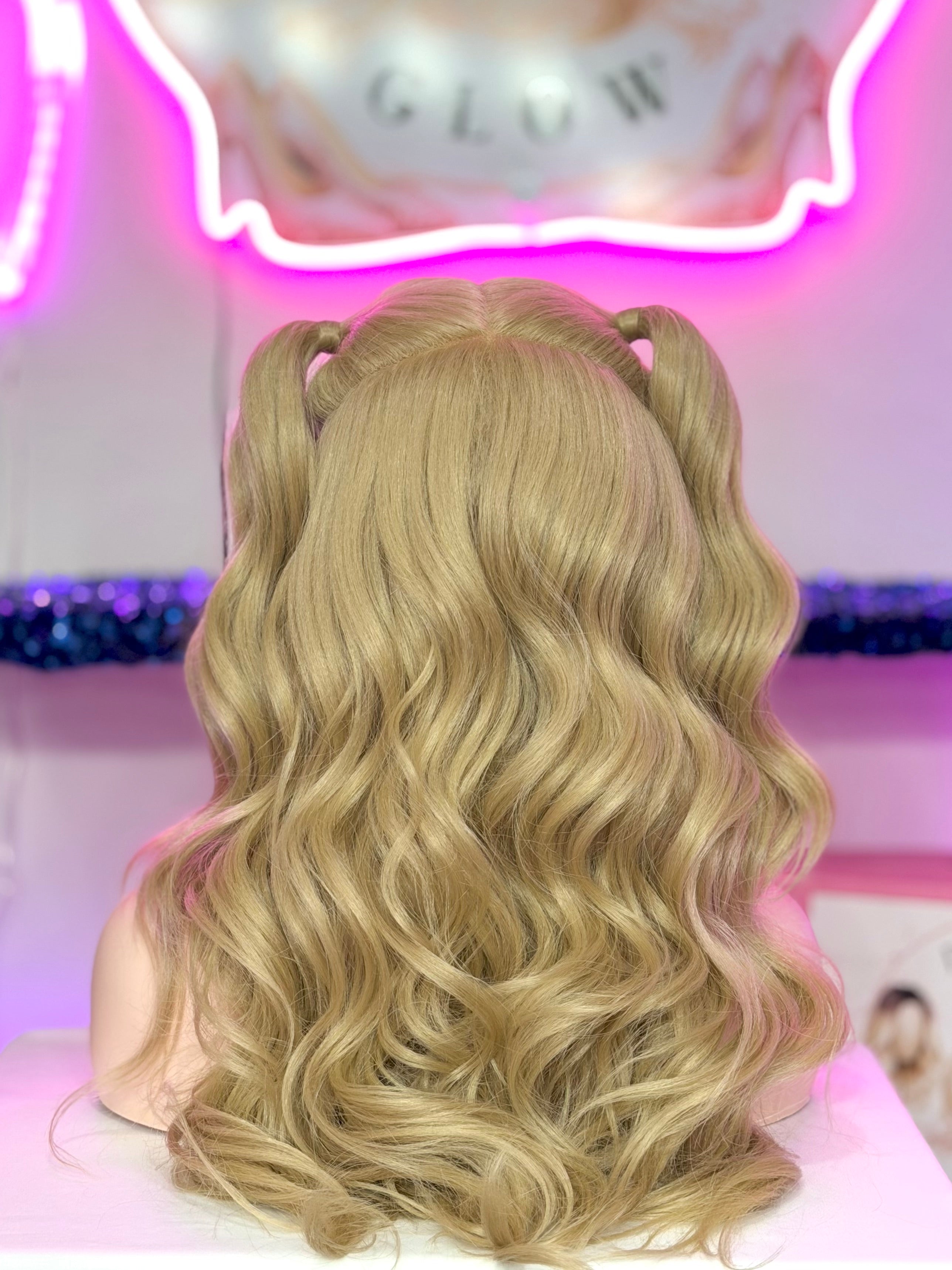 Peluca Natural 100% Cabello Humano-Rubio/Coletas