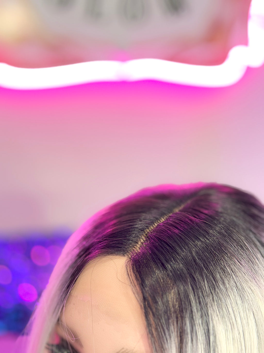 Peluca Natural 100% Cabello Humano-Blanco/Raiz Negra