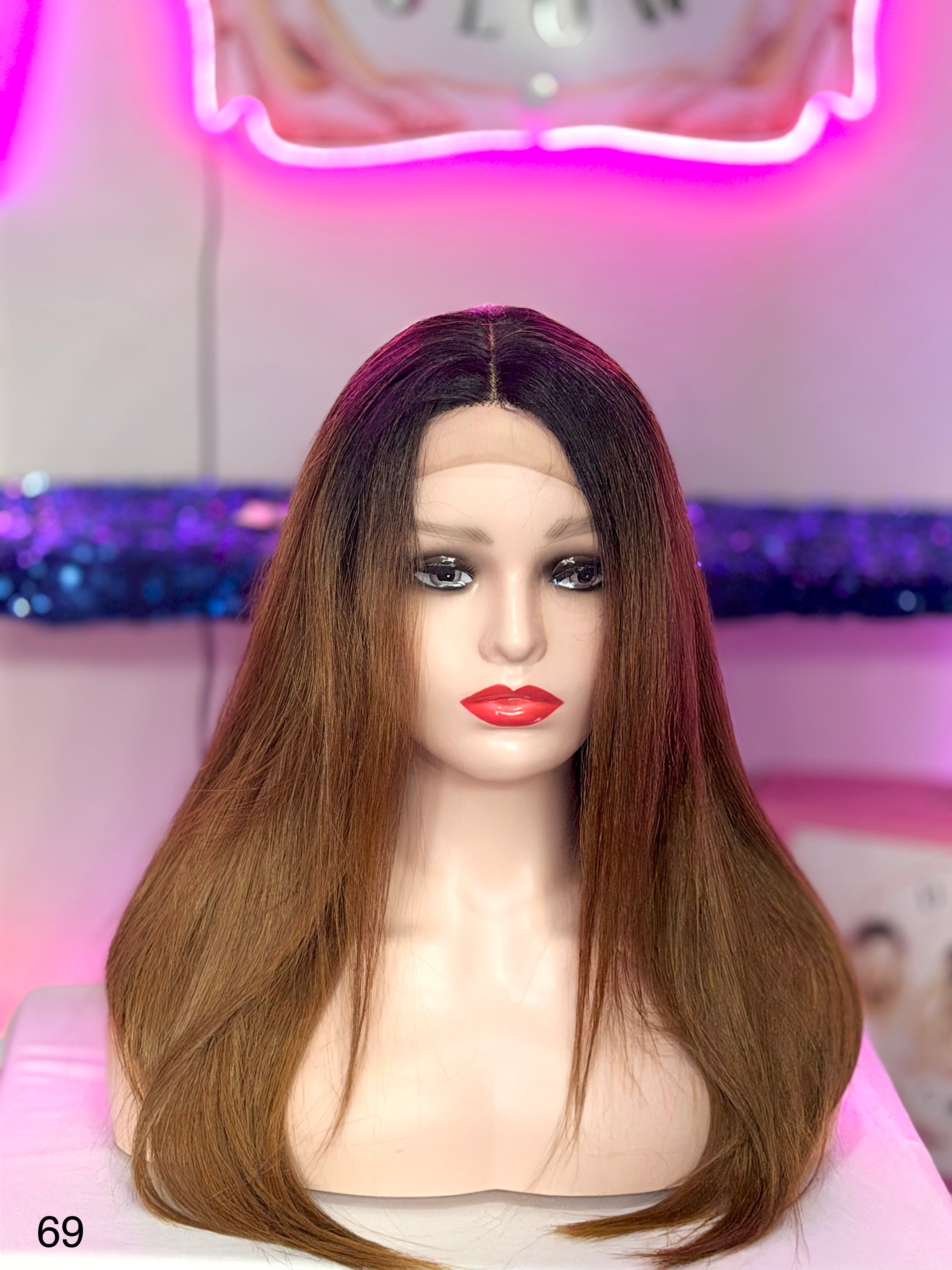 Peluca Natural 100% Cabello Humano- Castana/Raiz Negra