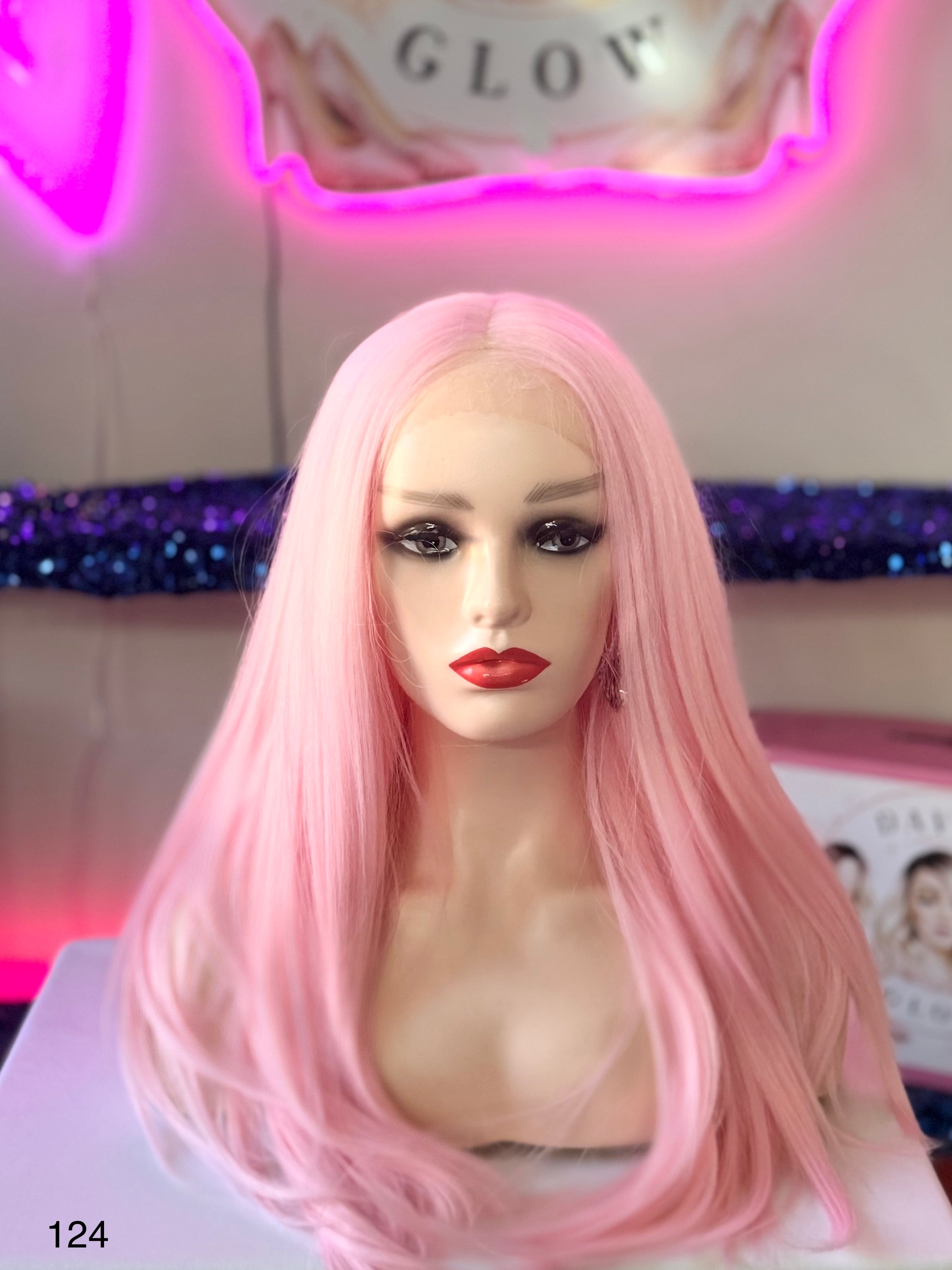 Peluca 100% Sintetica Fibra Premium-Rosa/Pastel