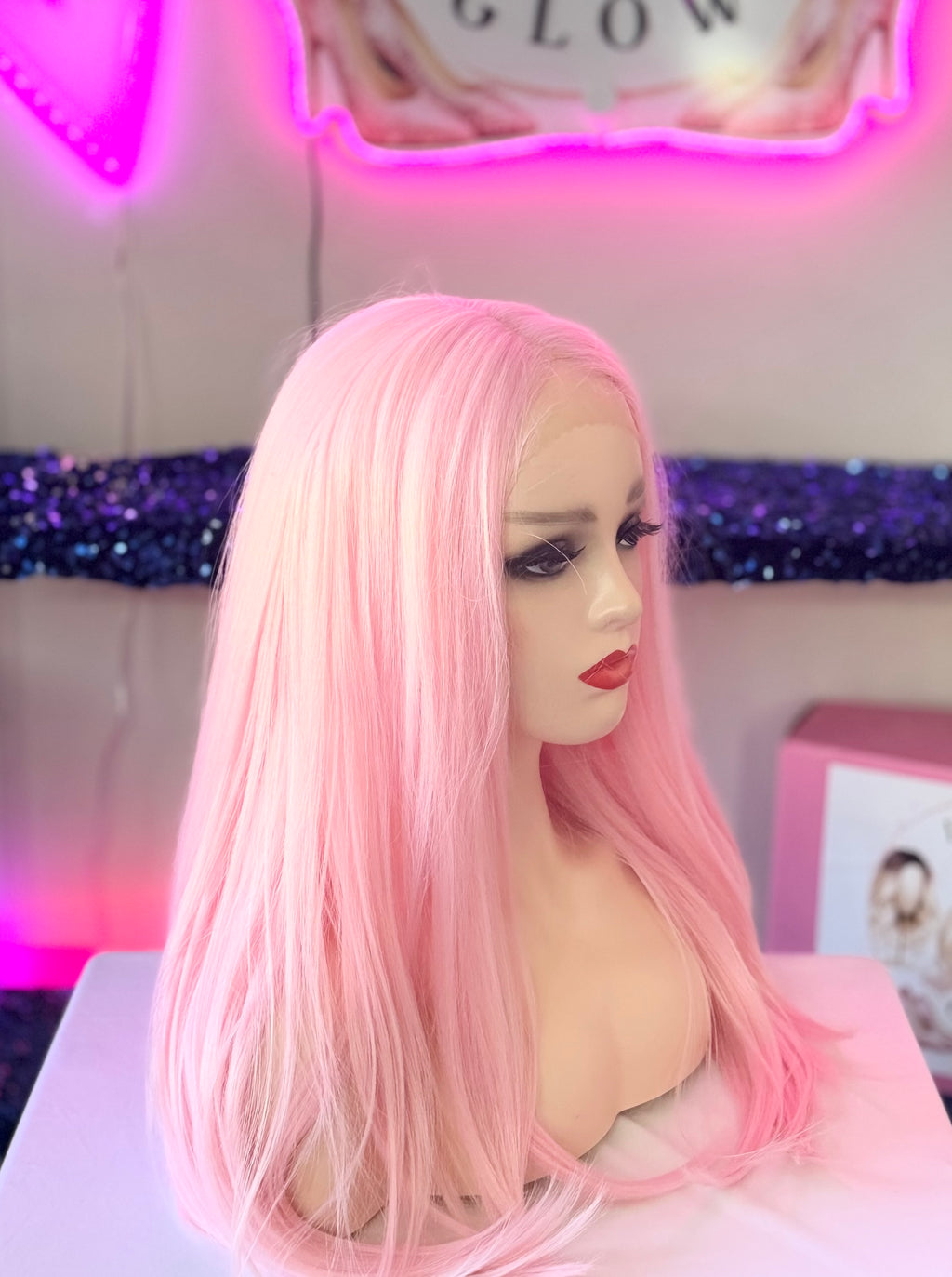 Peluca 100% Sintetica Fibra Premium-Rosa/Pastel