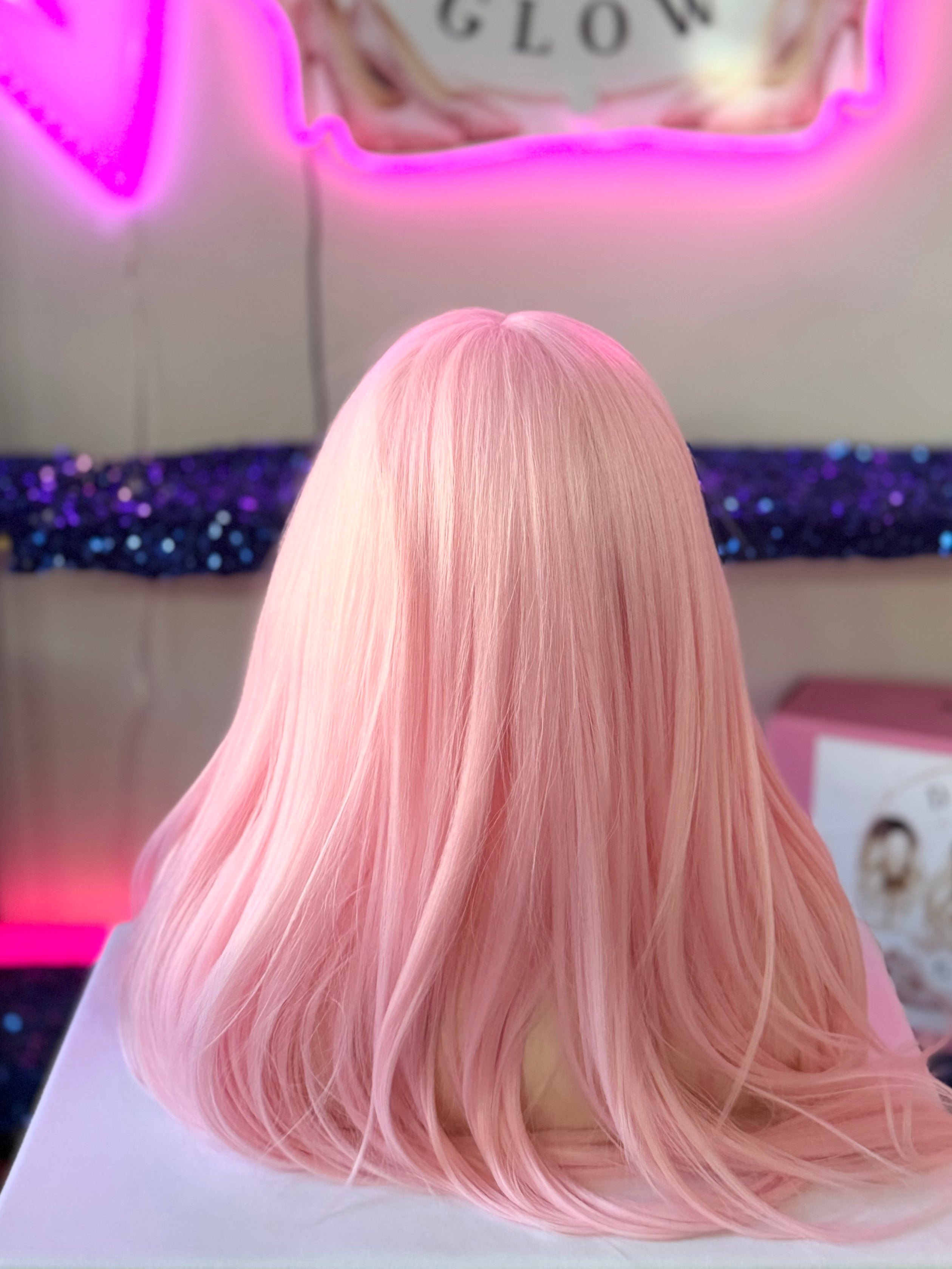 Peluca 100% Sintetica Fibra Premium-Rosa/Pastel