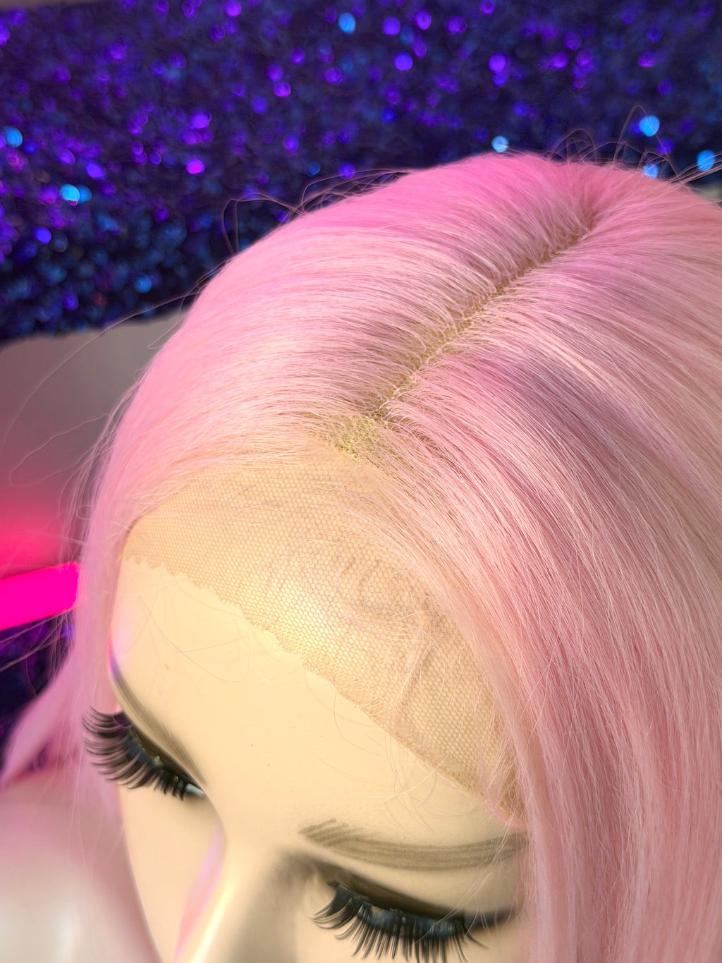 Peluca 100% Sintetica Fibra Premium-Rosa/Pastel