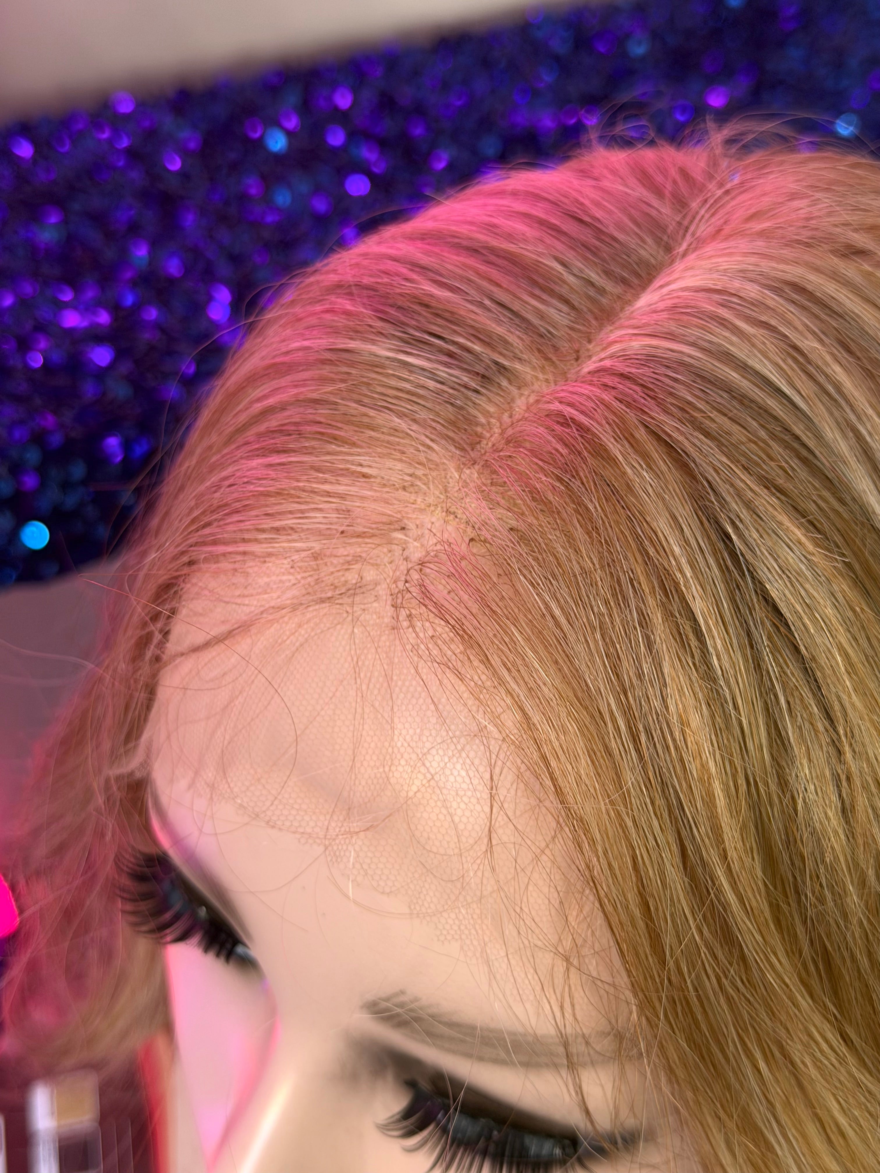 Peluca 50% Cabello Natural Humano, 50% Cabello Sintetico Fibra Premium-Rubio
