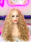 Peluca 50% Cabello Natural Humano, 50% Cabello Sintético Fibra Premium-Rubia