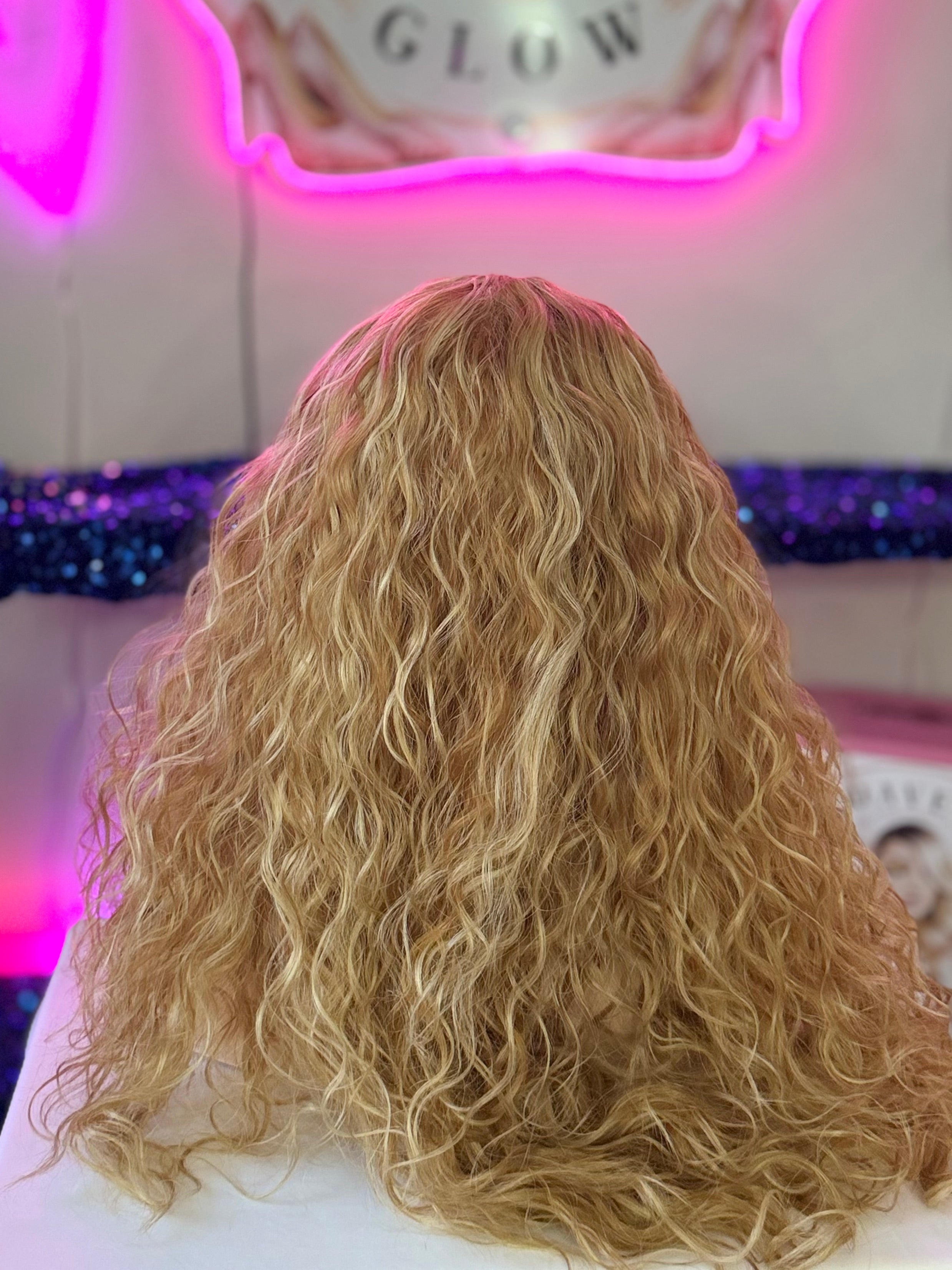 Peluca 50% Cabello Natural Humano, 50% Cabello Sintético Fibra Premium-Rubia
