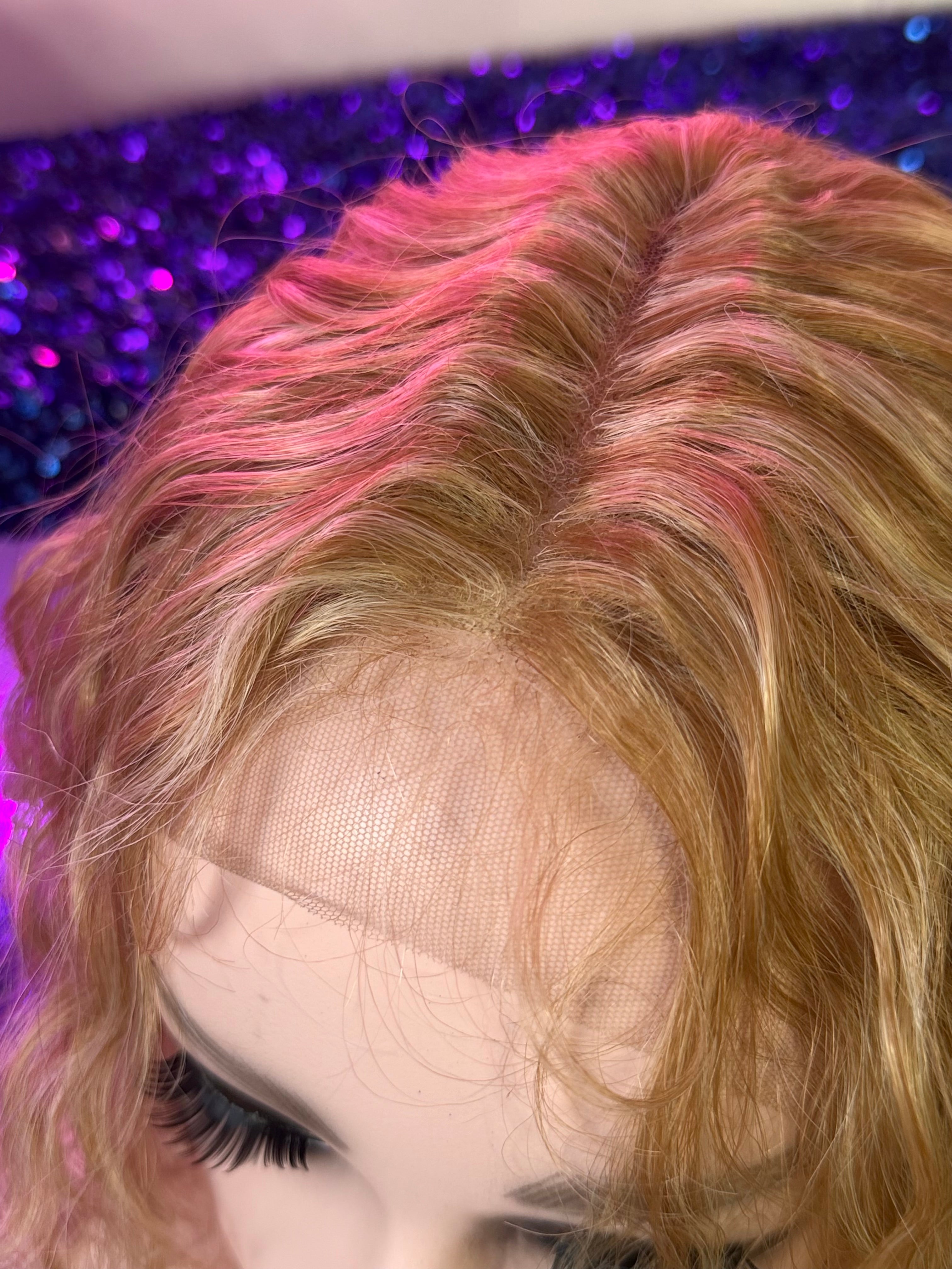 Peluca 50% Cabello Natural Humano, 50% Cabello Sintético Fibra Premium-Rubia