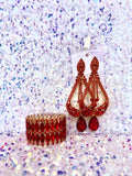Conjunto de Aretes y Pulsera Rojo