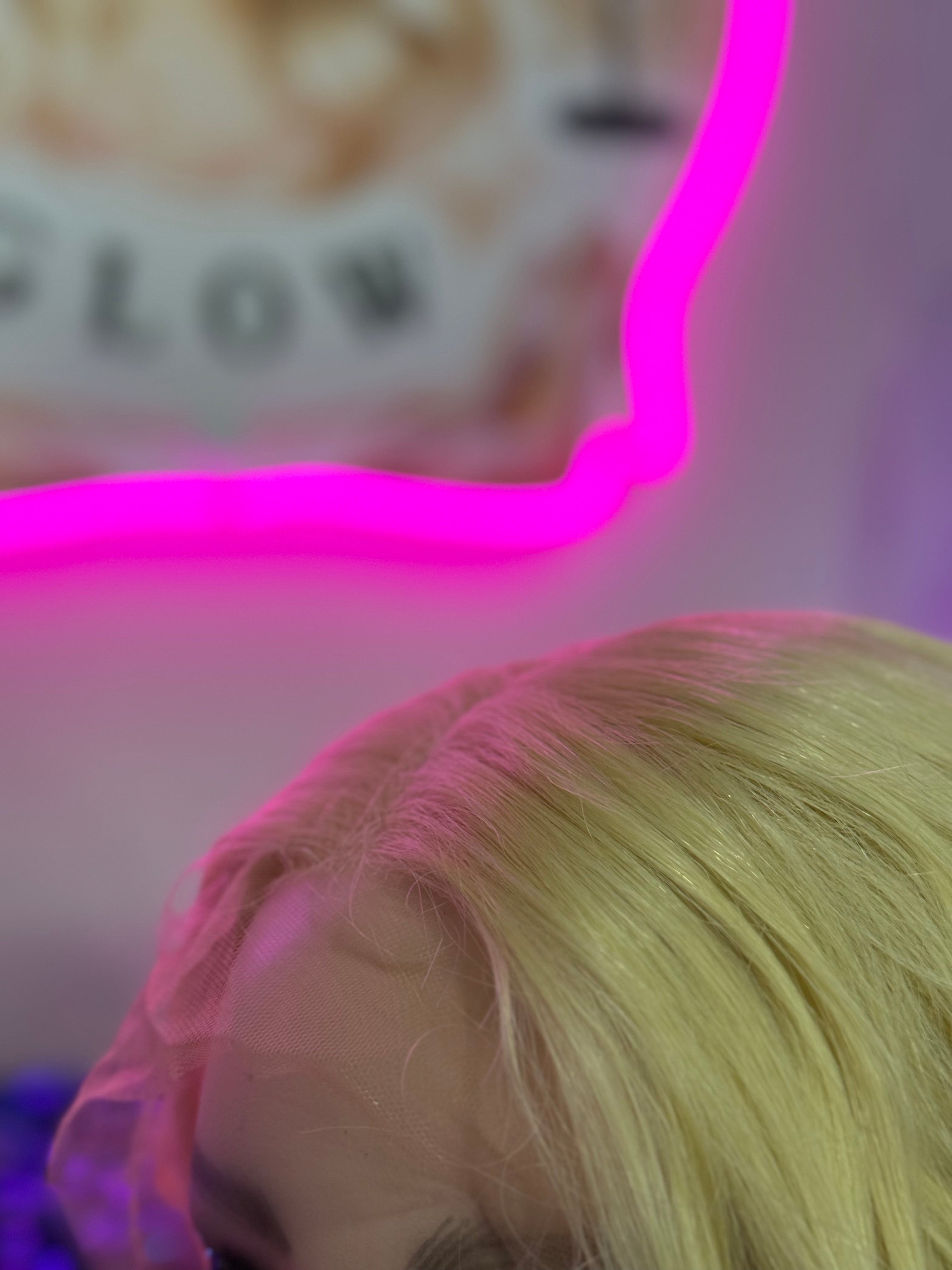 Peluca 50% Cabello Natural Humano, 50% Cabello Sintético Fibra Premium-Rubio/Amarillo