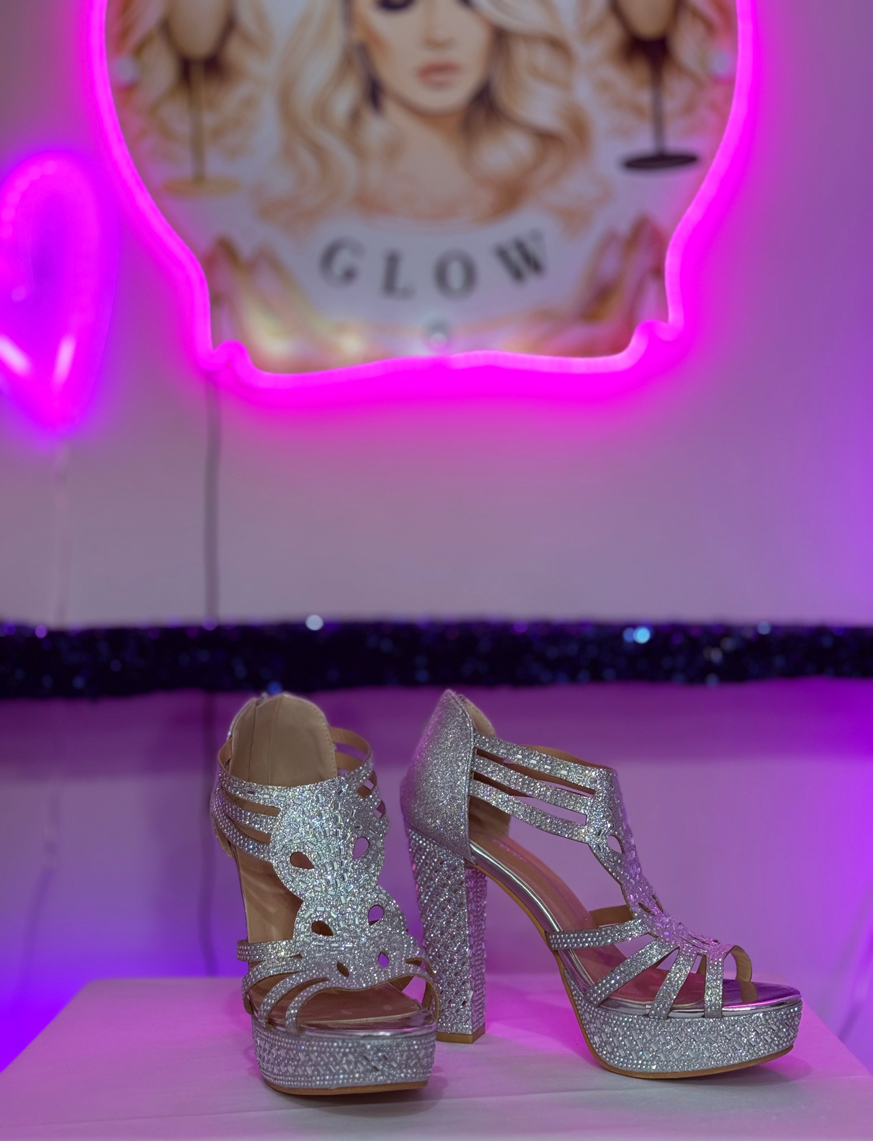 Calzado Tacon con cristal~Plata.
